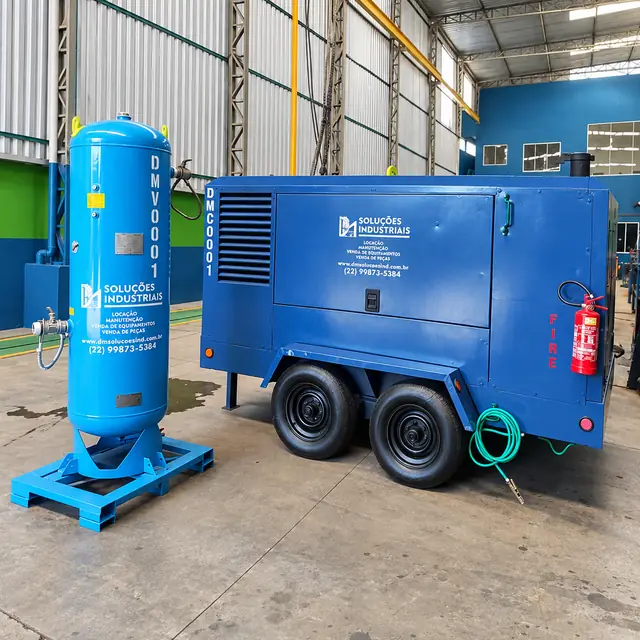 Compressor diesel e reservatório de ar da frota da DM Soluções